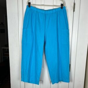 Hot Cotton Woman High Rise Linen Blend Pull On Cargo Wide Leg Crop Pants Sz 1X